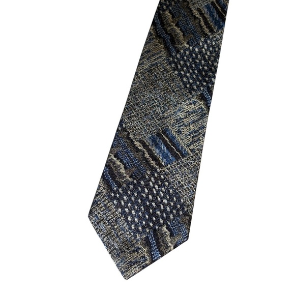 Oscar de la Renta Mens Tie Made in the USA 100% Silk Gold Blue Black Vintage - Picture 2 of 7